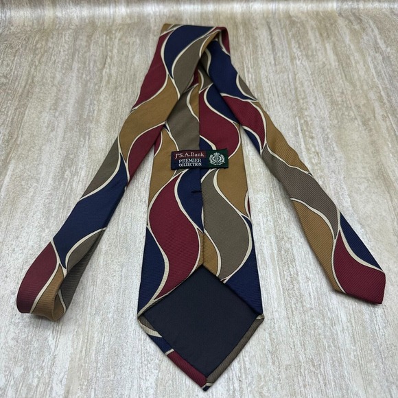 Jos A Bank Neck Tie 100% Silk Red Blue Gold Abstract Art Ribbed - Picture 3 of 8
